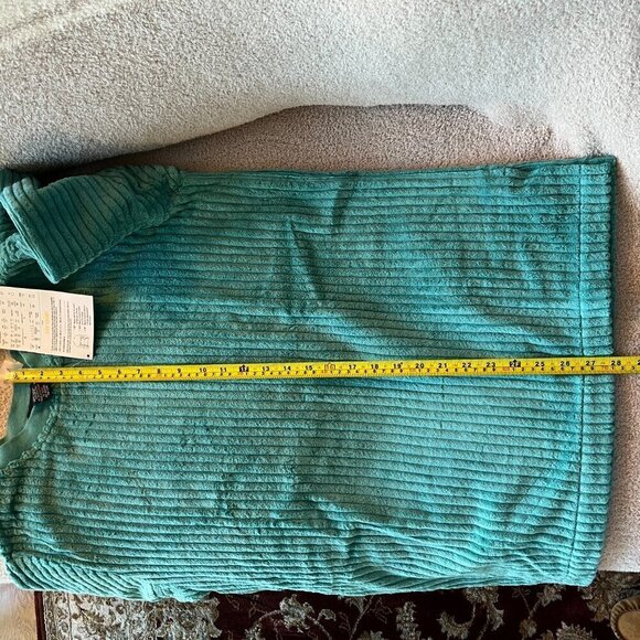 Denim & Co. Sweatshirt Crew Neckline Wide Wale Ribbed Trim Woven Chenille Teal S - Picture 9 of 9